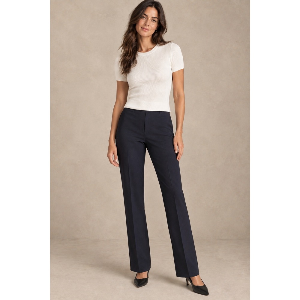 Ann Taylor Signature Slim Leg Pants Navy Blue Cotton Blend Stretch Size 0 NEW